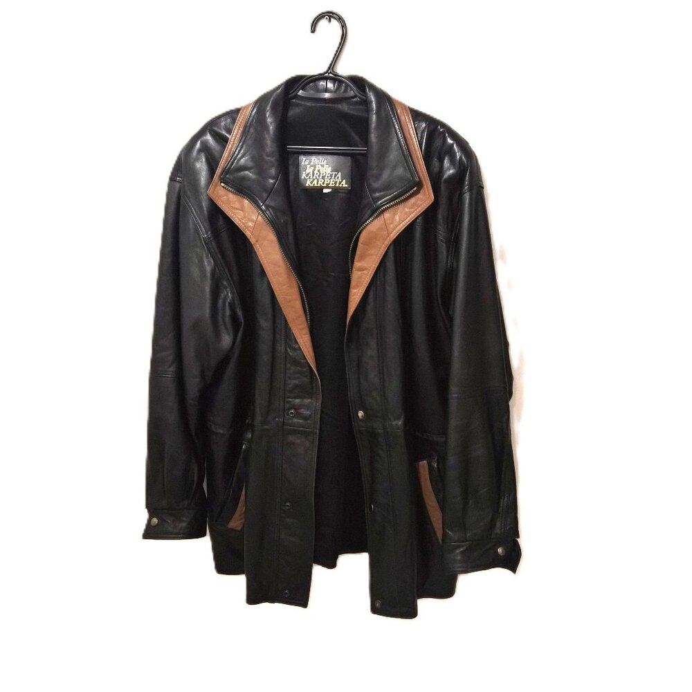 VTG La Pelle Karpeta Men’s Napa Leather Coat Black & Tan Canada Power Dressing